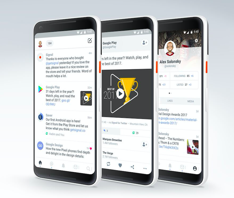 Signal is a Twitter app for Android that provides users with a customizable, chronological, content-driven timeline.